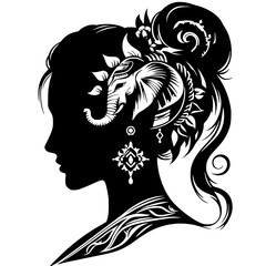 Silhouette portrait of elephant woman