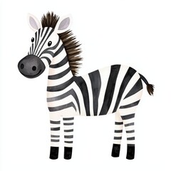 Obraz premium A playful illustration of a zebra with distinctive black and white stripes, featuring a friendly expression and a fluffy mane.