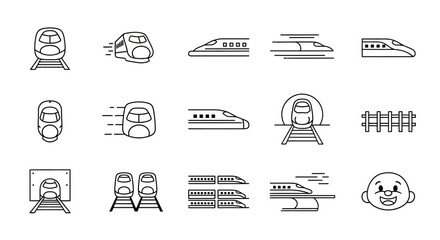 Collection of various train illustrations, showcasing different perspectives and designs, suitable for transport-related projects.