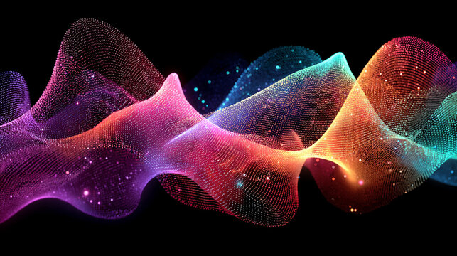 Abstract waveforms flow over a dark gradient background symbolizing energy movement rhythm and the visualization of sound or digital signals representing modern technology and dynamic design - Powered by Adobe