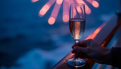 Celebrate life's moments with a sparkling toast against a vibrant night sky, perfect for luxury travel, special occasions, and unforgettable memories