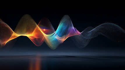 Abstract waveforms flow over a dark gradient background symbolizing energy movement rhythm and the visualization of sound or digital signals representing modern technology and dynamic design