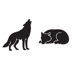 Black cat and dog silhouette on white background vector illustration of animals and pets