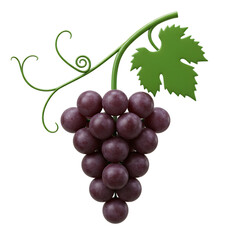 Fototapeta premium Isolated Bunch of Fresh Purple Grapes with Green Leaf perfect for food blogs, recipe websites,