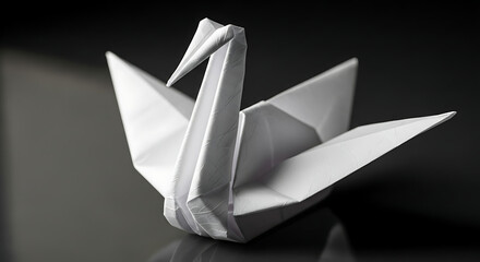 Elegant White Origami Swan on Black A Symbol of Grace and Delicate Paper Art