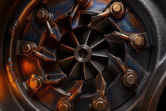 Variable Geometry Turbocharger VNT Macro Cutaway &ndash; Titanium Vanes and Turbine Wheel