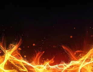 Fiery orange trails rise from dark ground, sparking