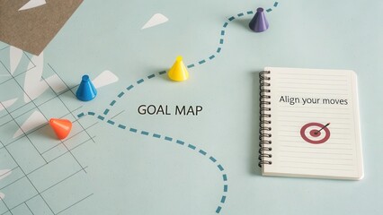 A business concept with goal map and colored triangular markers