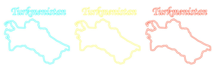 Colorful Turkmenistan Map Outlines in Cyan Yellow and Red Over a Solid Transparent Background Graphic Design