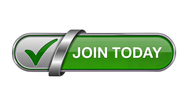 Green join today button with check mark for website membership or online registration concept
