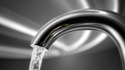 Gleaming metallic faucet dispenses flowing water in a close-up shot