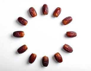Twelve dates arranged in a clock-like circular frame on a plain white background, top-down view.