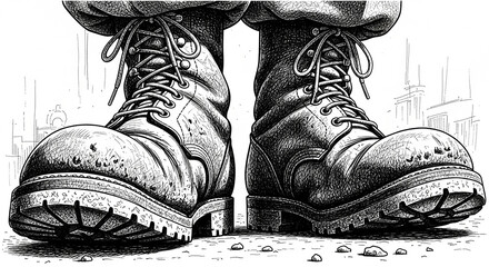 Close-up shot of soldiers' boots.