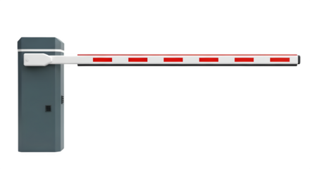 Security gate with red reflective stripes for access control, offering safety and security for parking, private property, and controlled entry points, 3D render