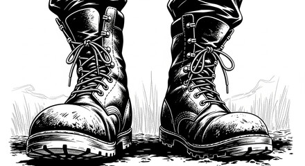 Close-up shot of soldiers' boots.