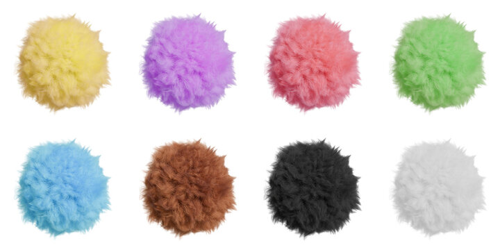 カラフルな8色の推しカラーの球体のファーの3DCG。推し活用のイラスト素材