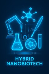 Futuristic laboratory showcasing hybrid nanotechnology and biotechnology equipment.