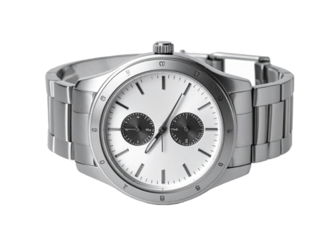 Luxury Silver Wristwatch Isolated on White Background