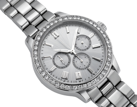 Luxury Silver Wristwatch Isolated on White Background