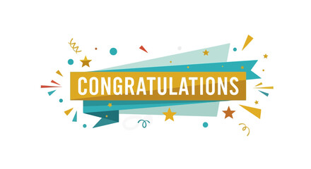 Obraz premium Congratulations with confetti and stars banner, celebrating success and achievements in a vibrant design