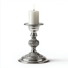 Silver Candle Holder with Lit Candle