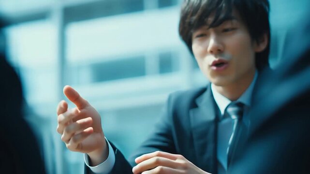 会議で提案をする会社員