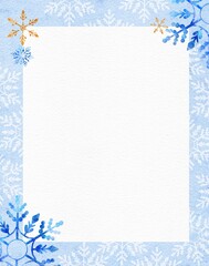 Winter Christmas frame with snowflakes. Watercolor illustration for postcard, poster, and invitation. 