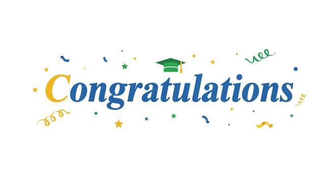 Festive Congratulations Design with Graduation Cap and Confetti