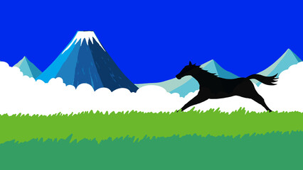 年賀状, 馬, 午, 午年, 正月, 和風, 和柄, 謹賀新年, 元旦