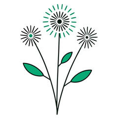 gomphrena fireworks line art  flower vector on white background