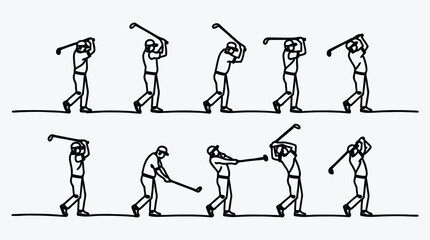 Golf swing sequence line drawing demonstrating the motions of a golfer