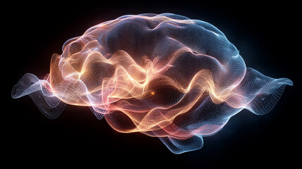 A human brain glows with radiating mindfulness waves, visualizing focus, awareness, and meditation in a hyperrealistic, serene, and luminous digital scene.