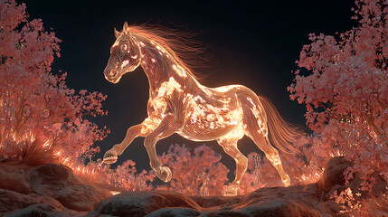 Obraz premium Glowing horse digital art animal illustration fantasy background art