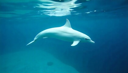 Graceful dolphin swimming underwater in vibrant blue ocean with sunlit surface, showcasing marine life and sea animal beauty for travel and conservation