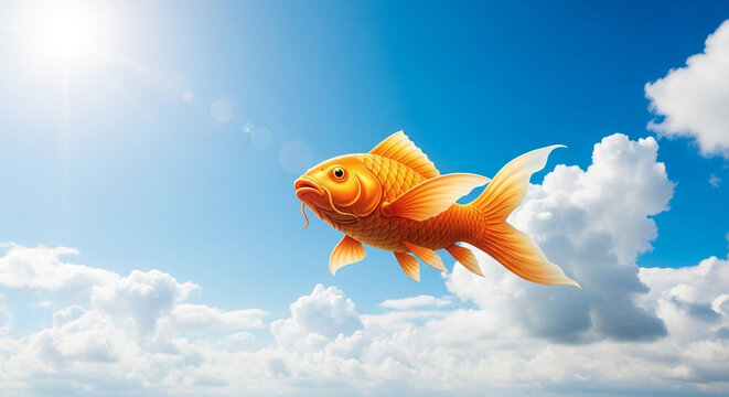 Orange pet goldfish swimming underwater in a blue aquarium tank