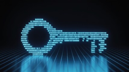 Technology of degital privacy for startup. Digital key design made of binary code on a dark background.