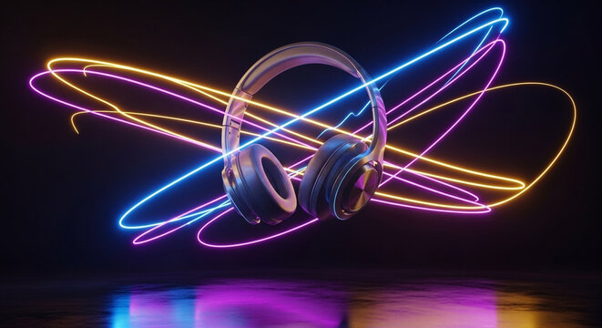 Abstract blue background with dynamic glowing lines and colorful futuristic neon light waves, a vector illustration of bright energy and power - Powered by Adobe