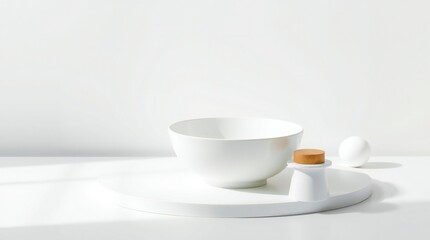 Minimalist white ceramic coffee cup and saucer with soft natural light