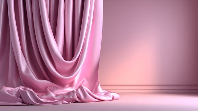 Elegant pink silk fabric drapes gracefully to the floor in a simple and luxurious studio setting today.