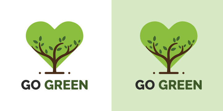 Eco-Friendly Heart Tree Go Green Flat Logo