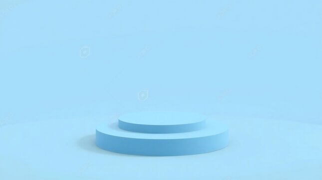 Minimalist light blue two tiered podium against a soft blue background