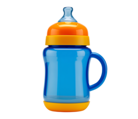 Vibrant Blue and Orange Baby Sippy Cup isolated on transparent background