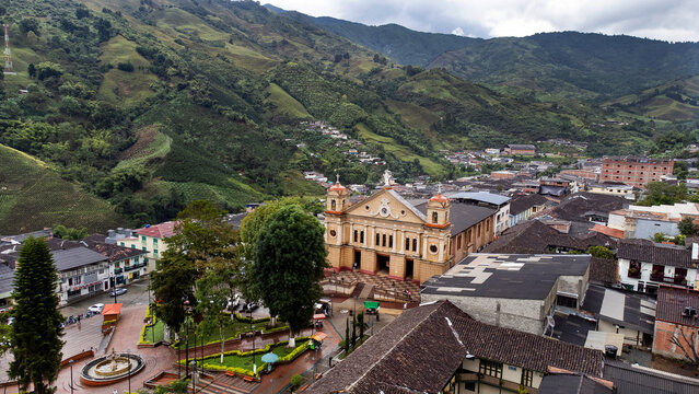 Pacora, Caldas - Colombia. October 5, 2025. Aerial view from a drone, located 1,819 meters above sea level.