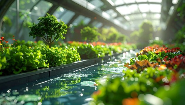 Hydroponic Greenhouse - Lush Indoor Farming with Advanced Irrigation System.