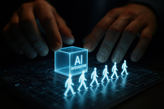 Abstract concept AI integration driving progress and collaboration showcasing early adopters with intelligent technology