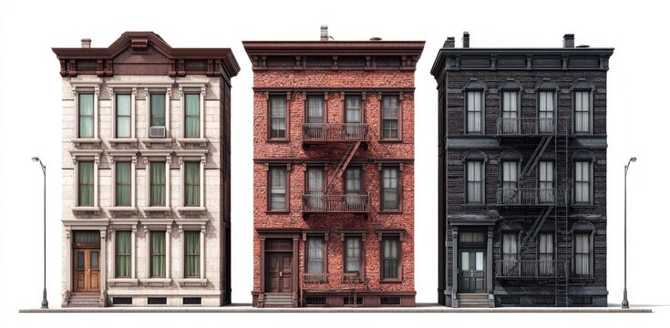 Three Historic Brownstone Buildings - A Study in Architectural Styles.