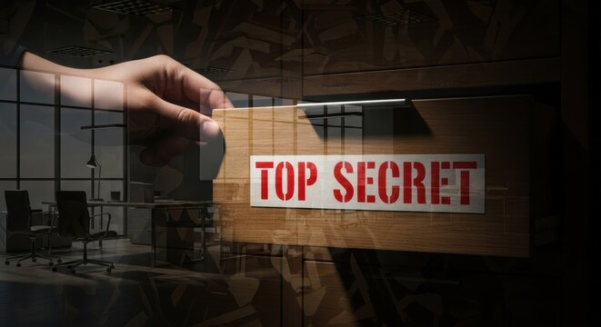 Top secret file in office setting creates privacy and security feeling conveying confidential information and trusted environment for work