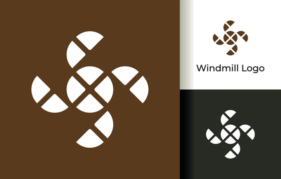 Abstract Geometric Brown Windmill Rotor Logo Design