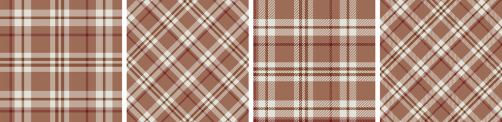 Autumn seamless plaid pattern set. tartan checkered fabric fashion texture background.