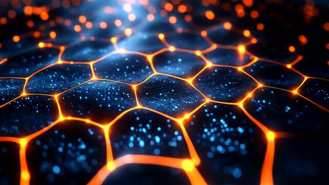 Abstract glowing hexagonal pattern with blue background